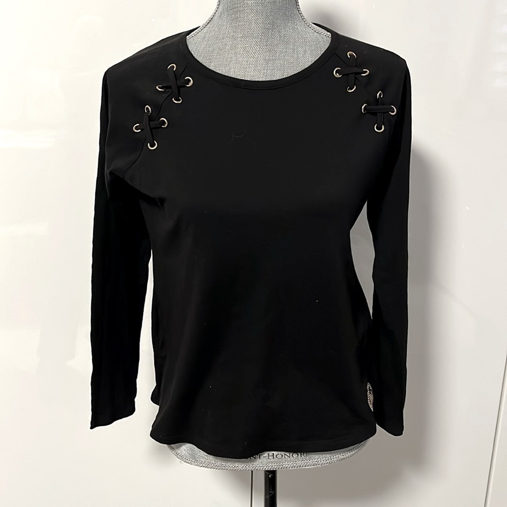 NWOT Michael Kors Long Sleeve Cotton Top Gold Accent, Size M